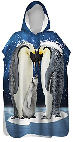 Hiseng Poncho Handtuch Badetuch für Kinder Erwachsene, Tier Drucken Surf Poncho mit Kapuze Strandtücher Schnelltrocknend Mikrofaser Schwimmen Strand Poncho Badeponcho (Pinguin,75x145cm)
