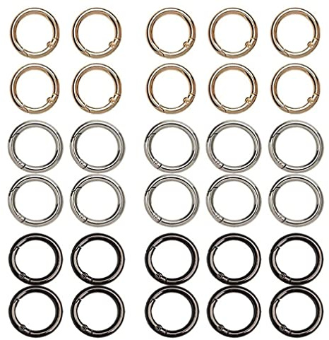 30 Stück Runde Karabinerhaken,Karabiner Ring,20mm Runde Karabiner,Kleine Karabinerhaken,für Bastelarbeiten und Taschenzubehör Schlüsselring(Gold Silber Schwarz)
