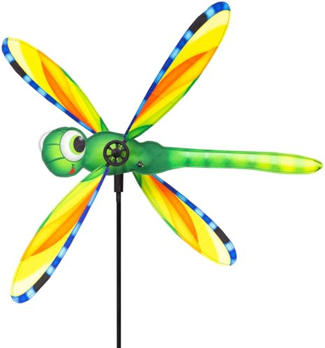 HQ Windspiel Paddle Spinner Dragonfly Libelle Windrad Gartendeko +Standstab | Farbenfroh dreht schon bei leichtem Wind wetterfest UV-beständig langlebig für Garten Terrasse & Balkon, H112xT53cm