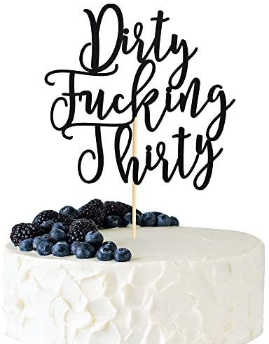 Arthsdite Dirty Thirty Cake Topper - 30th Birthday Cake Topper, Dirty Thirty Birthday Cake Decorations, Happy 30th Birthday Party Decorations Supplies - Black Glitter