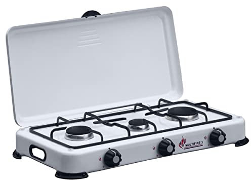 INTEC - Cocina de gas de 3 fuegos 4100W Quemadores de hierro fundido Tapa encimera de gas Butano o Propano