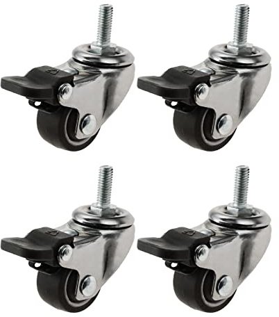 bowarepro Möbelrollen Klein 25mm Lenkrollen mit Bremse Rollen mit Gewinde M6 11kg pro Rolle Gummirollen Bodenschonend