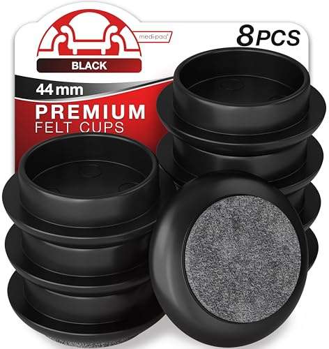 Medipaq 8X Filzuntersetzer (44mm) – Kleine Boden-Schoner in Schwarz für Holzböden & Glatte Oberflächen