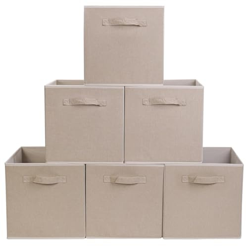 JAKAGO Foldable Storage Boxes Set of 6,Large Cloth Drawer Organizer Fabric Storage Cubes 30 x 30 x 30 cm for Cube Storage Unit Home Office Nursery Organiser (Beige)
