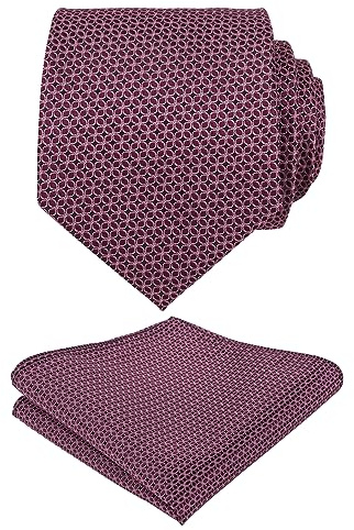Alizeal Mens Formal Regular Patterned Tie and Hanky, Burgundy+Pink
