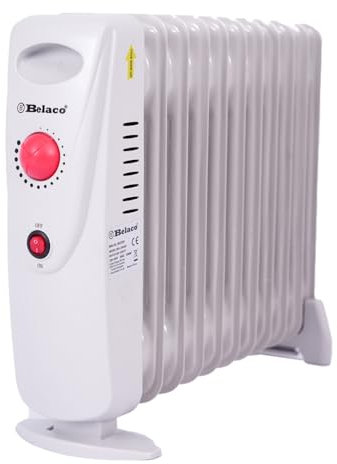 Belaco BEL-OH226 Mini Oil Filled Radiators 11 Fins Portable Electric, Heater Adjustable Thermostat Control Portable Heater, Electric Radiator, Overheat Protection 1200W Energy Efficient