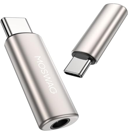 MOSWAG USB Typ C auf 3.5mm Kopfhörer Jack Aux Audio Adapter 2er-Pack | USB C auf 3,5mm Adapter für iPhone 16 Pro Max/16 Pro/16 Plus/16/15 Pro/15, Samsung Galaxy S24 S23 S22 S21 S20 und mehr
