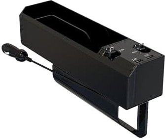 Autositz Organizer mit 2 USB-Anschluss IOS Typ-c Kabel,Universelle Autositz Lückenfüller, Konsole Seitentasche Organizer, Auto Getränkehalter Aufbewahrungsbox für Feuerzeuge Karten Geldbörse