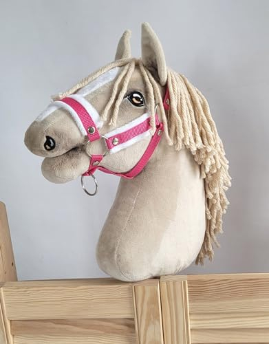 Verstellbares Halfter für Hobby Horse A3 mit Fell. Set ohne Pferd. dunkel rosa weißes Fell