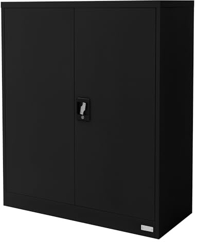 ML-Design Archivador de Oficina 90x40x109cm Acero Negro Armario Independiente Auxiliar Metálica con 2 Puertas y 3 Estantes Regulables en Altura Mueble para Almacenamiento Documentos