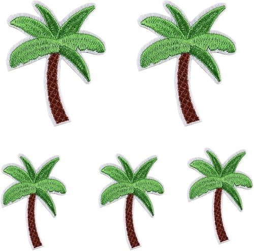Rosojodg 5 pièces vert cocotier brodé fer applique art artisanat, cocotier palmier brodé patch fer sur patch bricolage couture applique garniture et embellissements applique patchs