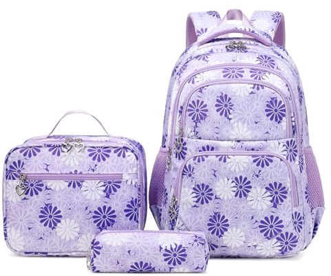 ZHIERNA Schulrucksack Mädchen Teenager Schule Rucksack Damen Schulranzen Kinder Schultasche mit Lunchtasche Stiftetasche Set für Teenager Mädchen Grundschule