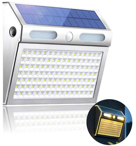 TOTHDATE 112 LEDs Solar Security Light with Motion Sensor, Warm White Light 2200mAh Solar Wall Light IP65 Waterproof Flood Light for Front Door Yard Garage Garden Fence