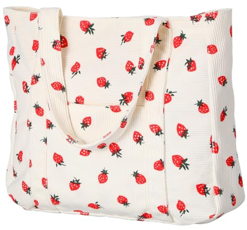 TOGEVAL Tragbare Canvas Schultertasche Damen Tote Bag Großer Stauraum Modisch Rustikal Für Alltag Strand Shopping Outdoor Sommer Weiß