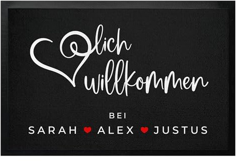 Fußmatten-KING® Personalisierte Fußmatte Herzlich Willkommen bis 120cm - personalisierte Türmatte Herzlich Willkommen bei Familie, Gummimatte dünn, Geschenk individuell gestaltet (60x40cm)