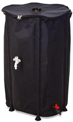 URBN GARDEN Grand tonneau d'eau de pluie pliable noir avec robinet collecteur d'eau et récipient collecteur d'eau