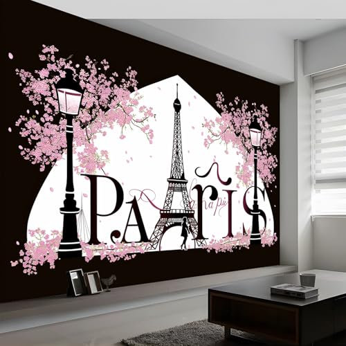 Générique Papier Peint Intissé Couleur Claire Moderne, Romance À Paris Tour Eiffel Art Muraux Photo pour Salon, Chambre, Bureau, 400 x 280 cm (WxH) Décoration Peinture Murale Papier Peint Panoramique