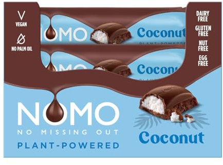 NOMO Coconut Chocolate Bar, Vegan, Dairy-Free, Gluten-Free, Nut-Free, Egg-Free, 33g X 24 bars
