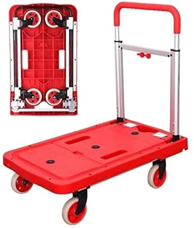 NIUSABOU roulement de roulettes Chariot à Plateforme Chariot à Plateforme Robuste Chariot à Plateau métallique Chariot Pliable avec roulettes Chariot à Bagages Chariot à Plateau Chariot Mobile(Red)