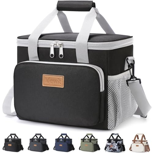 Lifewit Medium Lunch Bag Insulated Lunch Box Soft Cooler Cooling Tote for Adult Men Women, Gray and Black 12-Can (9L)