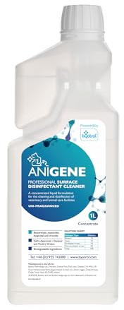 ANIGENE Surface Disinfectant Cleaner (1 Litre – Unfragranced) - Disinfectant Solution For Use Around Animals & Pets, Kills Bacteria, Viruses, Fungi & Yeast – Non-Corrosive In Use - Made In The UK