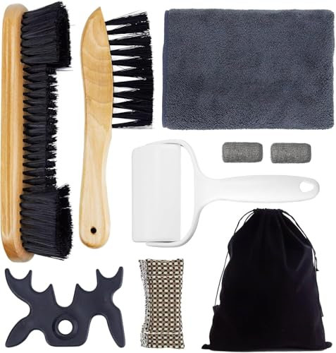Pool Table Brush Accessories 8 Set,Billiards Cleaning Accessories,with 1 Moosehead Bridge Head,2 Wooden Table Brushes for Felt,1 Sticky Lint Roller,Pool Cue Cloth,Storage Bag and Spare Tools