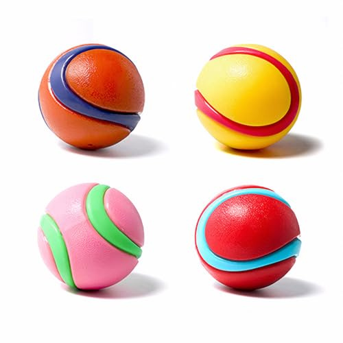 SNONESIY 4 Stück Leuchtball Hund,Hundeball Leuchtend,Leuchtender Ball Hund,Leuchtender Ball Mit Quietscher,Glow in the Dark Hundeball,für Kleine,Mittlere und Große Hunde 6.5cm