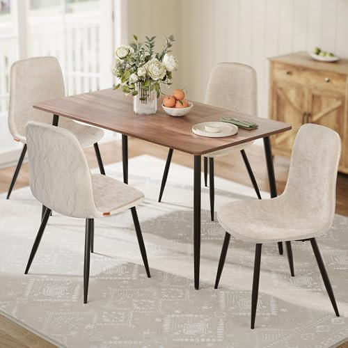 VASAGLE Esszimmerstuhl 4er Set, Küchenstuhl, Polsterstuhl, Metallbeine, verstellbare Füße, pflegeleicht, Chenille-Gewebe, PU mit von Gletschern inspiriertem Muster, cremeweiß KDC188W01