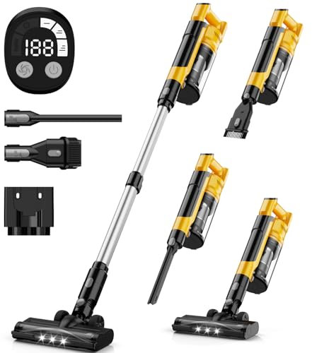350W Cordless Vacuum Cleaner for Dewalt Battery, 35kPa Brushless Lightweight Stick Vacuum with 3 Mode Suction, 6 in 1 Stick Vacuum Cleaner with HEPA for Floor, Carpet, Car (Battery Not Included)