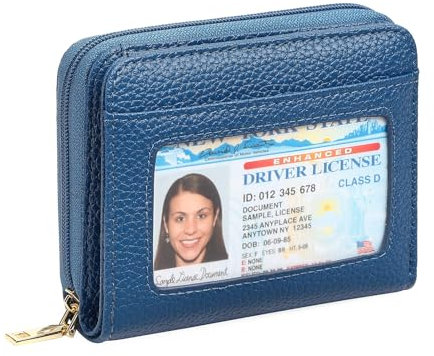 GOIACII Geldbörse Damen Klein, Leder Kompakte Portemonnaie Frauen RFID-Schutz mit Reißverschluss Handgelenkriemen