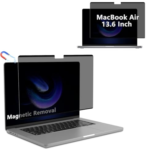 RanBluu Magnétique Filtre de Confidentialité pour MacBook Air 13.6 Pouces M5/M4/M3/M2, Amovible Film Protecteur d'écran, Privacy Anti Espion Filtre, Anti-Lumière Bleu Film de Protection