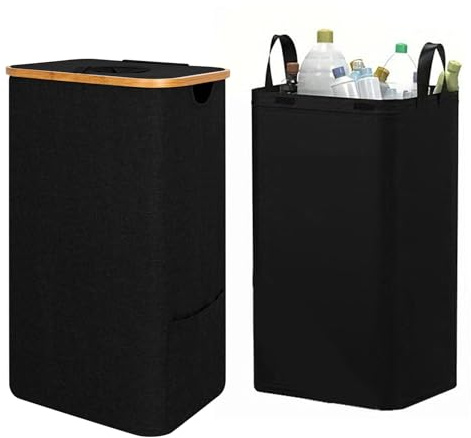 SHMSHNG Contenitore per rifiuti vuoto, 100 l, con custodia per il trasporto, contenitore di riciclaggio per vuoto con coperchio, grande raccoglitore di bottiglie per cucina