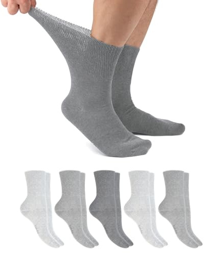 Footstar diabetikerstrumpor (6 par) sömlösa strumpor utan elastiskt midjeband för män och kvinnor, 6 par ljusgrå (strumpor), 43-46 EU