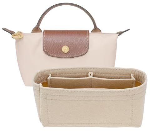 LOUKAYCCI Filz-Mini-Organizer-Einsatz für Longchamp Mini XS Tasche, Geldbörsen-Organizer-Einsatz für Handtaschen (Beige, mini)