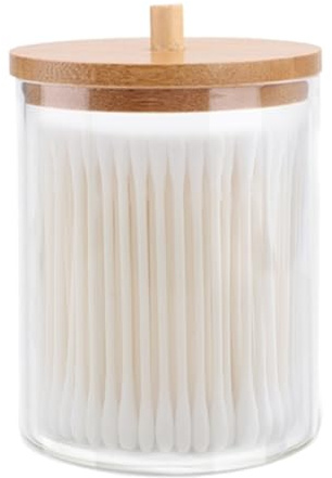 Support pour cotons-tiges, cotons-tiges, pot rond en acrylique avec couvercles pour ranger des boules de coton, des cotons-tiges, du fil dentaire et des ronds de coton