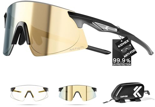 KOVEX Fahrradbrille Selbsttönend Sonnenbrille Antibeschlagbrille Herren Damen Rennrad Schnelle Brille Klar Sportbrille MTB Radbrille K242