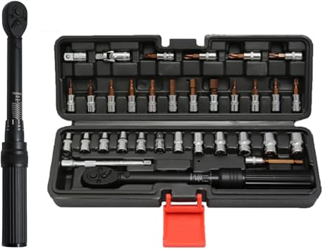 Torque Wrench für Fahrrad & Motorrad 33-tlg, Drehmomentschlüssel Set 1/4 2-24 Nm, Motorrad/Fahrrad mit 1/4-3/8 Adapter