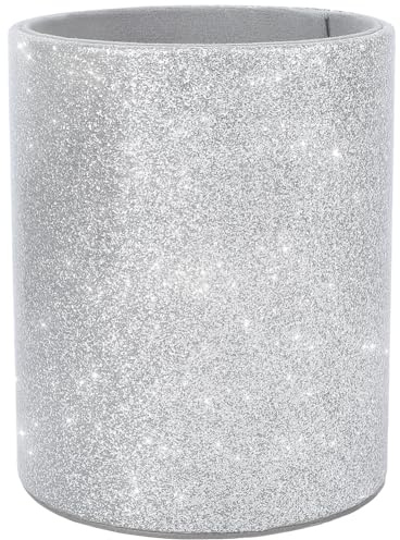 CALFOVERA Pot à Crayons Multifonction en Cuir PU Porte Crayons Argenté Brillant Boîte de Rangement Ronde en Cuir à Paillettes pour Pinceaux de Maquillage Organiseur de Bureau pour Bureau