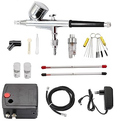 Aerografo per Verniciare, Aerografo con pistola a spruzzo a doppia azione con compressore Kit aerografo da 0,3 mm for aerografo for unghie for verniciatura di modelli/torte/auto(G)