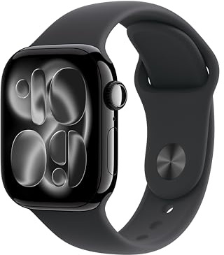 Apple Watch Series 11 GPS 42 mm Smartwatch mit Aluminiumgehäuse in Diamantschwarz und Sportarmband in Schwarz (M/L). Schlafindex, Fitnesstracker, Gesundheitstracking, Always-On Display, Wasserschutz