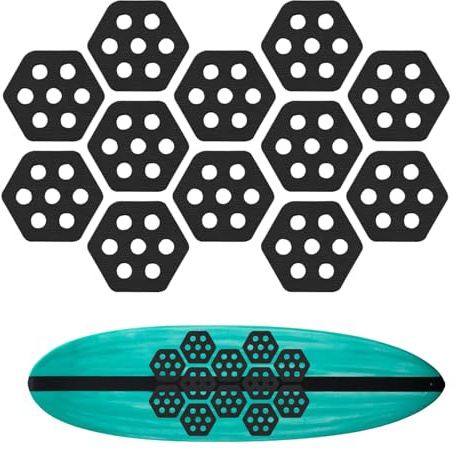 lisutupode 12 Stück Surfbrett Grip Pad Anti-Rutsch 12x13,5Cm Surfboard Traction Pad Hexagon Für Skimboards Paddleboards Selbstklebendes Tailpad Deck Grip Für Sommerabenteuer Surfer und Wassersportbege