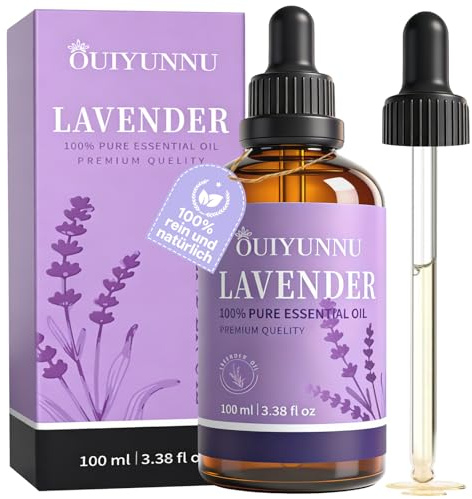 OUIYUNNU® Lavendelöl 100ML, 100% Natürlich Lavender Oil, Essential Oil Entspannend Fördert Schlaf Für Diffuser, Spray, Kerzenherstellung, Haut Massage, Bäder, Aromatherapie