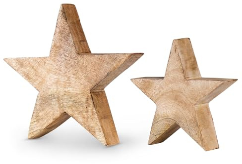 levandeo 2er Set Stern Holzstern Mango 14cm 20cm Mangoholz Braun Natur Deko Tischdeko Holzdeko Unikat