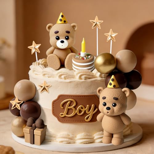 LaVenty Braun Teddybär Tortendeko Teddybär Kuchen Dekoration Boho | Braun Teddybär Tortendeko Teddybär Kuchen Dekoration Boho Kuchendeko Babyparty Geburtstags Tortendeko