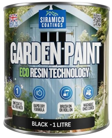 SIRAMICO COATINGS Garden Paint – 1 Litre - Eco Resin Premium One Coat Garden Paint for Garden Furniture (Black)