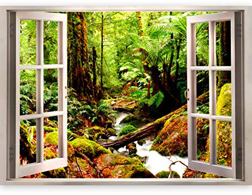 murando ILLUSIONE OTTICA 3D Carta da parati sulla fliselina Carta da parati in TNT Quadri murali Fotomurale Finestra Bosco Natura 70x50 cm