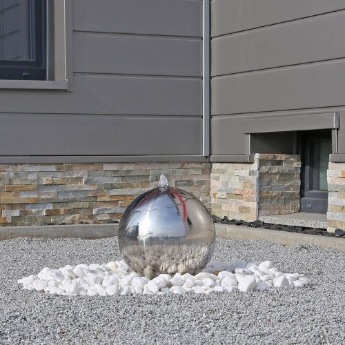 CLGarden Gartenbrunnen ESB3 aus Edelstahl mit 30cm Edelstahlkugel poliert inkl. LED Beleuchtung direkt am Wasseraustritt der Kugel Edelstahlbrunnen Kugelbrunnen