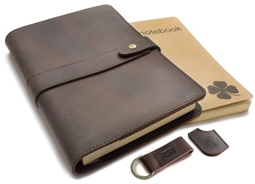 Le Vent Nachfüllbares Leder Tagebuch für Damen und Herren - 2 gebundene Notizbücher liniert blanko 8x5 A5 Ledereinband zum Schreiben Notizbuch braun Vintage Reisende, Schriftsteller Business