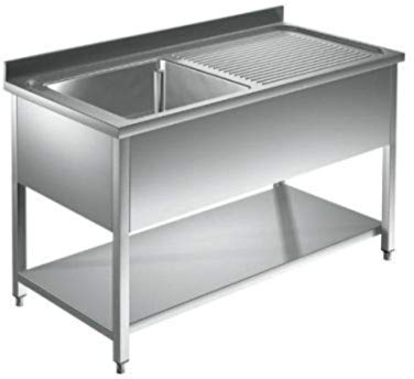 VM Europa - Gastro Spültisch mit Abtropffläche - 120 x 60 cm - Freistehend mit Becken Links - AISI 430 Edelstahl - Gastronomie Spüle Waschtisch Spülbecken Gastrospüle Gewerbeküche