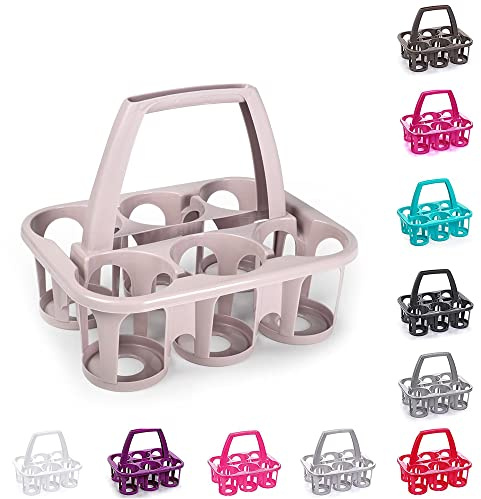 PLASTIFIC 6 x Plastic Beer Garden Glass Collector Carrier Milk Bottle Holder beer Carrier with Handle Bottle Holder for Bar, Outdoor, Picnic, Party - Pink